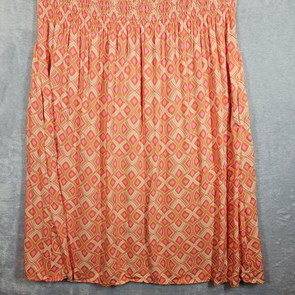 Croft & Barrow Sleeveless Smocked Geometric Midi Dress PXXL Orange Pink Pockets - Picture 8 of 13